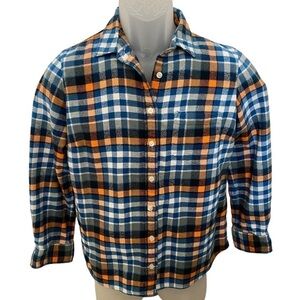J. CREW Blue & Orange Plaid Button Down Shirt Women MP Medium Petite